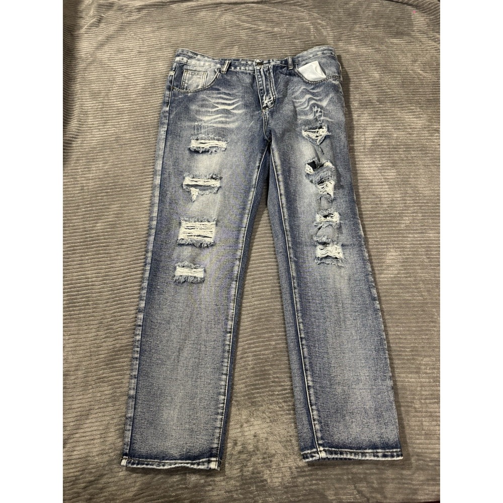 NO NAME TAG MEN'S BLUE DISTRESSED JEANS ‎ 36x30